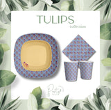 Set Collezione Tulipani - Piatti Grandi, Piatti Piccoli, Bicchieri e Tovaglioli di Carta 100% biodegradabile - 110 pezzi - Fino a 20 Ospiti